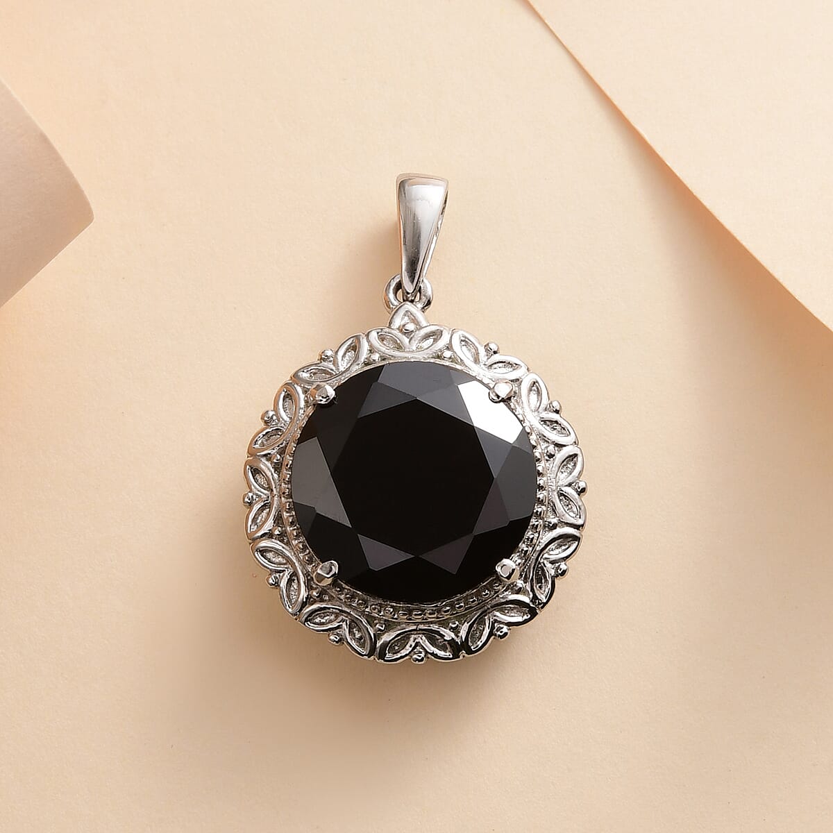 Thai Black Spinel Solitaire Pendant in Stainless Steel 10.35 ctw , Tarnish-Free, Waterproof, Sweat Proof Jewelry image number 1