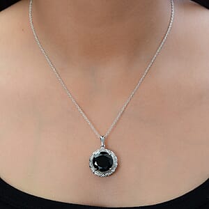 Thai Black Spinel Solitaire Pendant in Stainless Steel 10.35 ctw , Tarnish-Free, Waterproof, Sweat Proof Jewelry