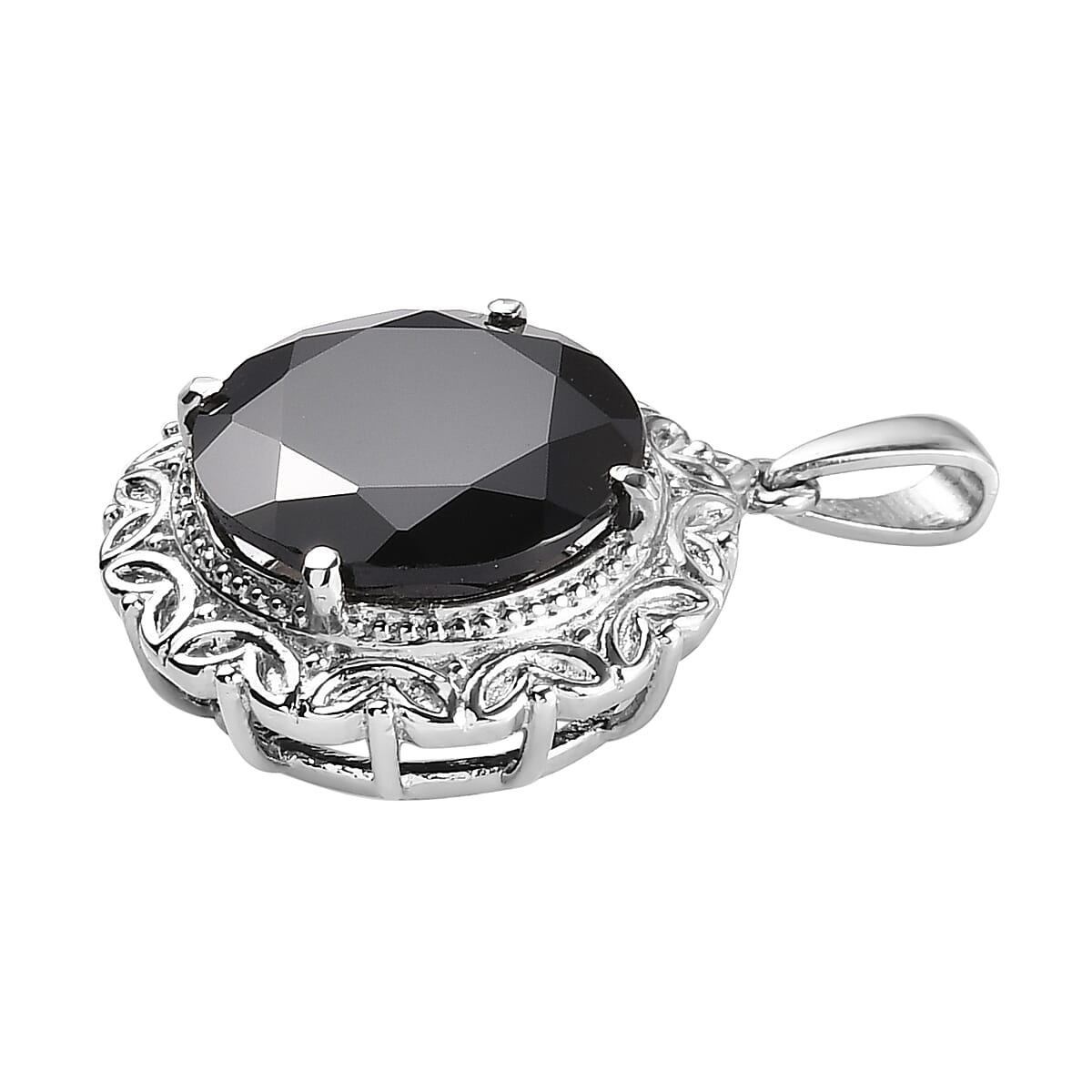 Thai Black Spinel Solitaire Pendant in Stainless Steel 10.35 ctw , Tarnish-Free, Waterproof, Sweat Proof Jewelry image number 3