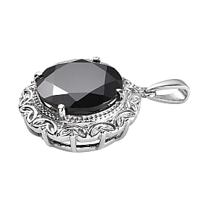 Thai Black Spinel Solitaire Pendant in Stainless Steel 10.35 ctw , Tarnish-Free, Waterproof, Sweat Proof Jewelry