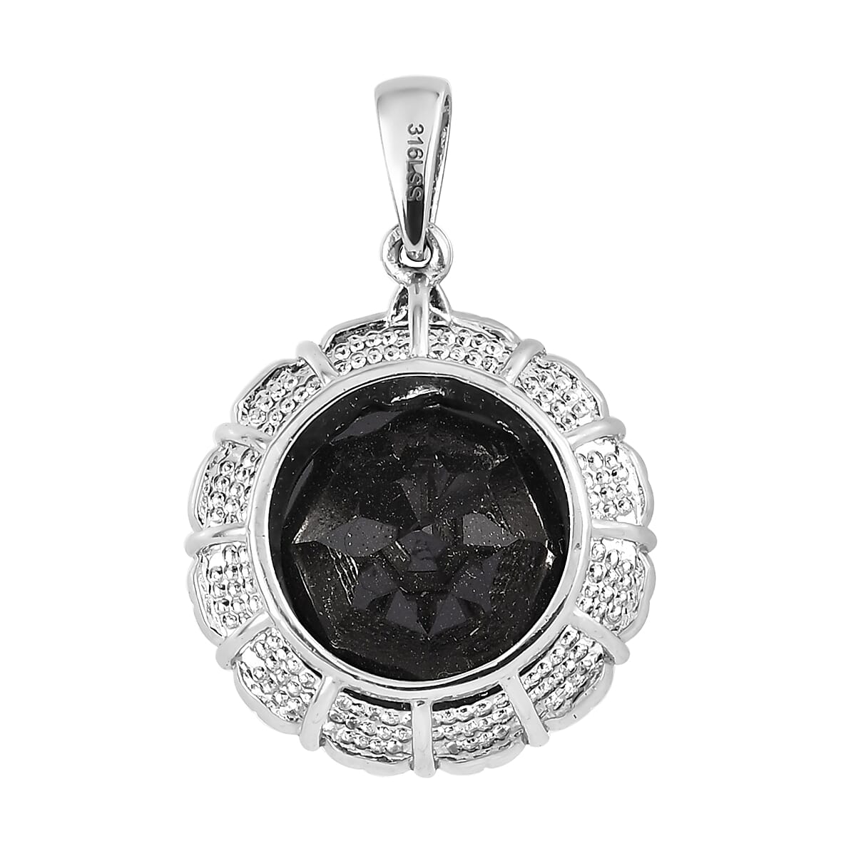 Thai Black Spinel Solitaire Pendant in Stainless Steel 10.35 ctw , Tarnish-Free, Waterproof, Sweat Proof Jewelry image number 4