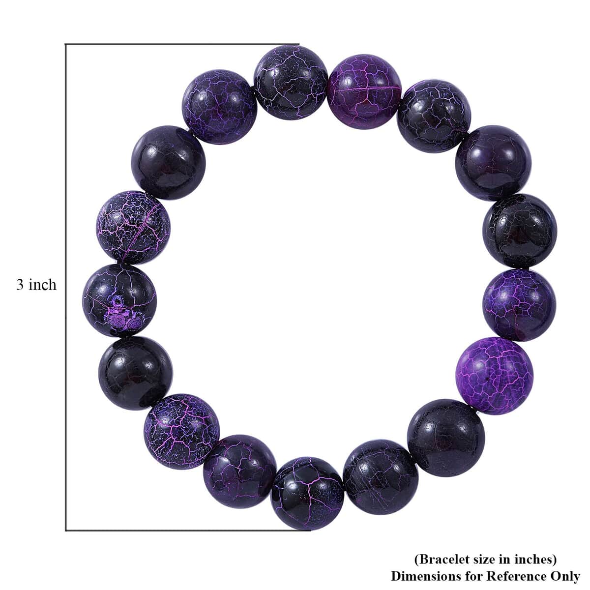 Purple Cracked Dream Crab Agate 12mm Beaded Stretch Bracelet 150.00 ctw image number 4