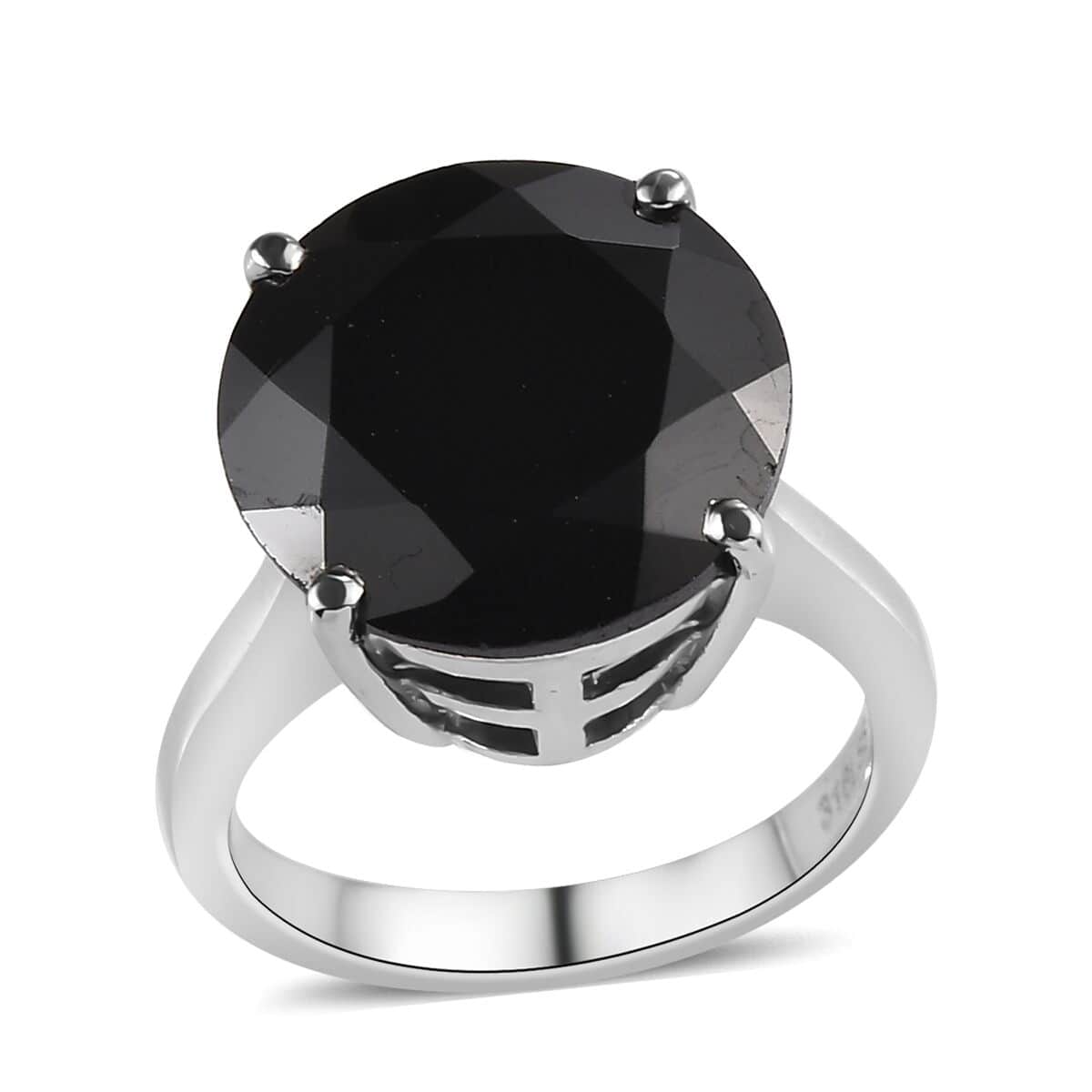 Natural Thai Black Spinel Solitaire Ring in Stainless Steel 8.85 ctw image number 0