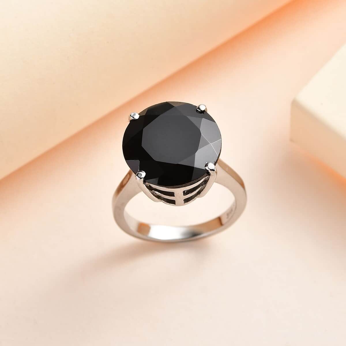Thai Black Spinel Solitaire Ring in Stainless Steel (Size 10.0) 11.00 ctw image number 1