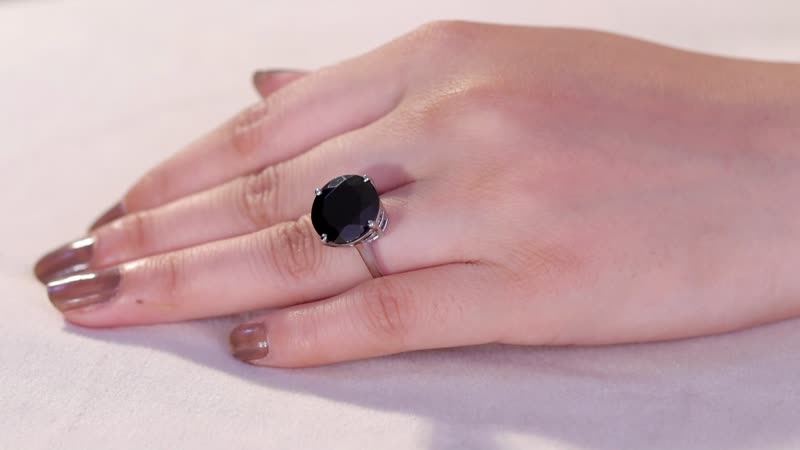 Natural Thai Black Spinel Solitaire Ring in Stainless Steel 8.85 ctw