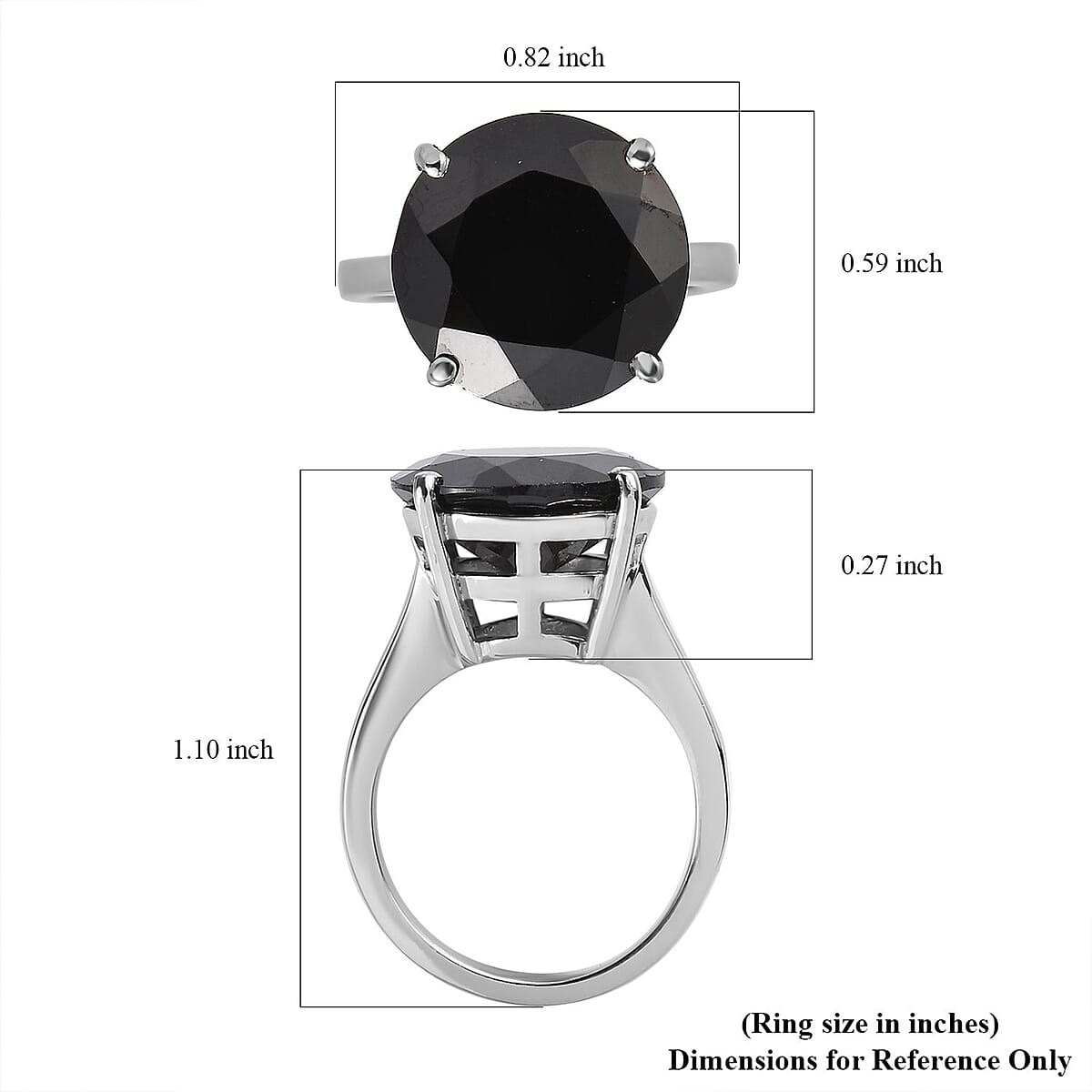 Thai Black Spinel Solitaire Ring in Stainless Steel (Size 8.0) 11.00 ctw image number 5