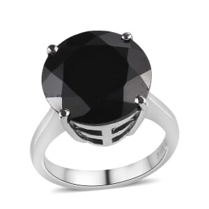 Thai Black Spinel Solitaire Ring in Stainless Steel (Size 9.0) 11.00 ctw