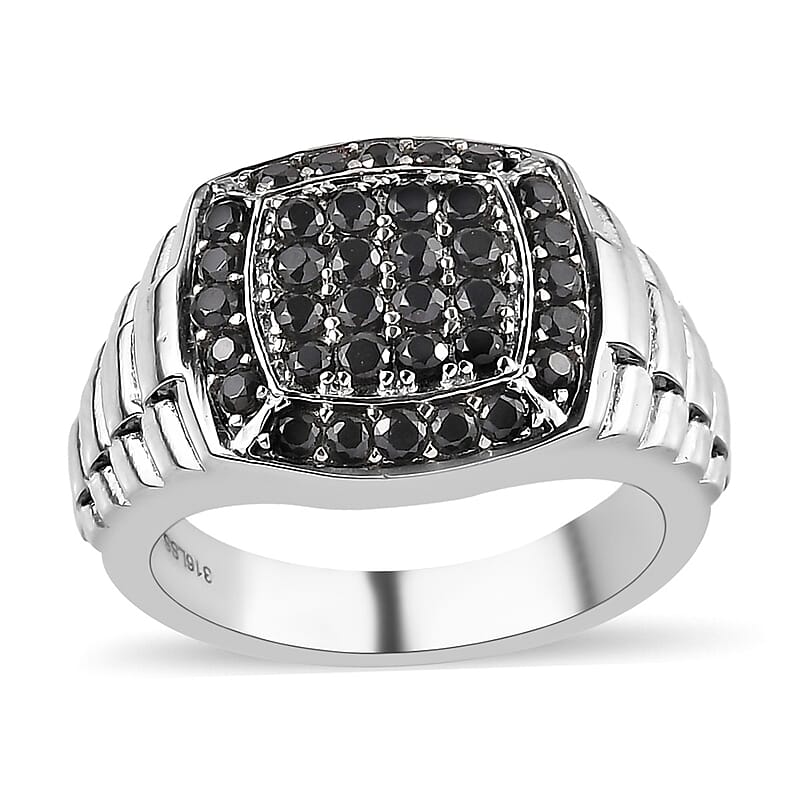 Thai Black Spinel Men's Ring in Stainless Steel (Size 10.0) 1.35 ctw
