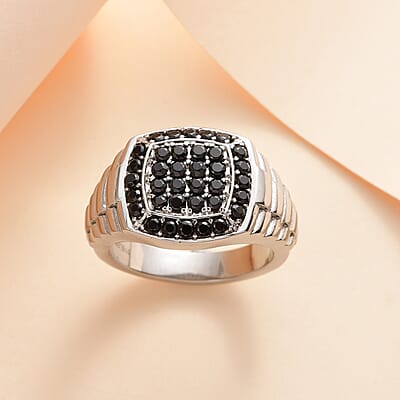 Thai Black Spinel Men's Ring in Stainless Steel (Size 10.0) 1.35 ctw
