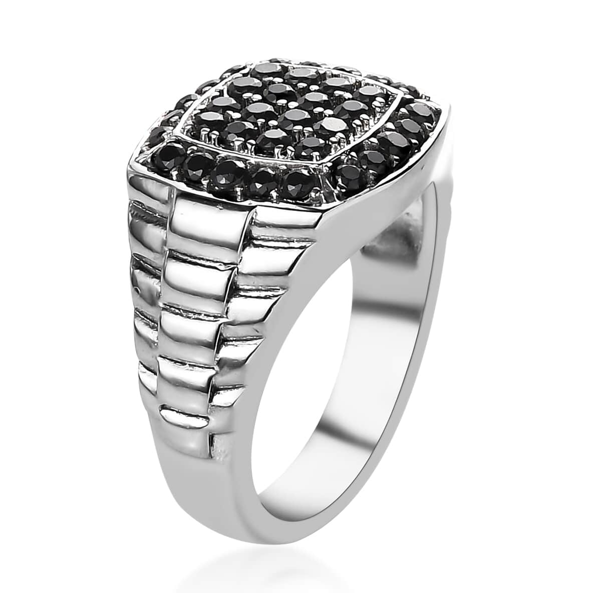 Thai Black Spinel Men's Ring in Stainless Steel 1.35 ctw image number 3