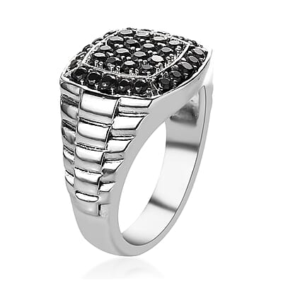 Thai Black Spinel Men's Ring in Stainless Steel (Size 10.0) 1.35 ctw