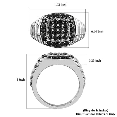 Thai Black Spinel Men's Ring in Stainless Steel (Size 10.0) 1.35 ctw