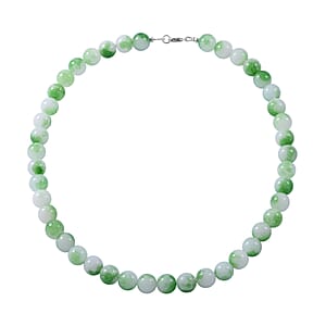 Green and White Agate 10mm Beaded Necklace 18 Inches in Sterling Silver 250.00 ctw