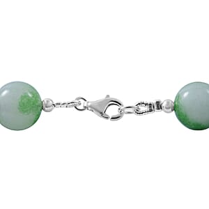 Green and White Agate 10mm Beaded Necklace 18 Inches in Sterling Silver 250.00 ctw