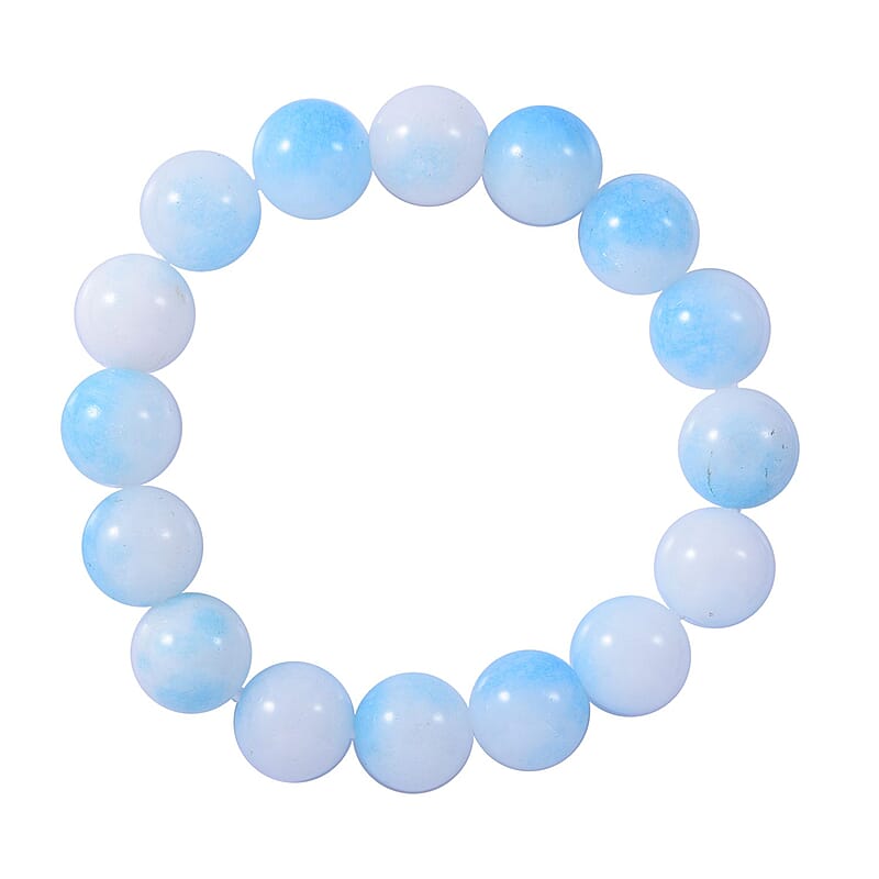 Sky Blue and white Agate Beaded Stretch Bracelet 75.00 ctw