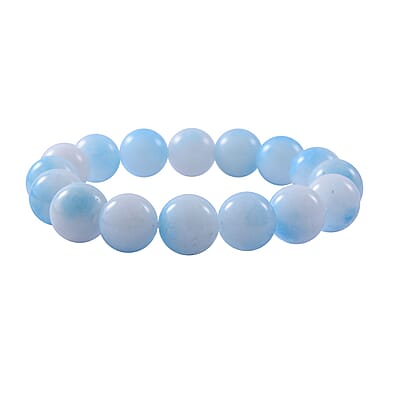 Sky Blue and white Agate Beaded Stretch Bracelet 75.00 ctw