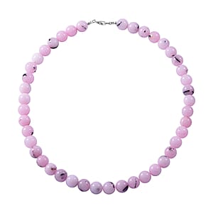 Pink and Black Agate Beaded Necklace 18 Inches in Sterling Silver 250.00 ctw