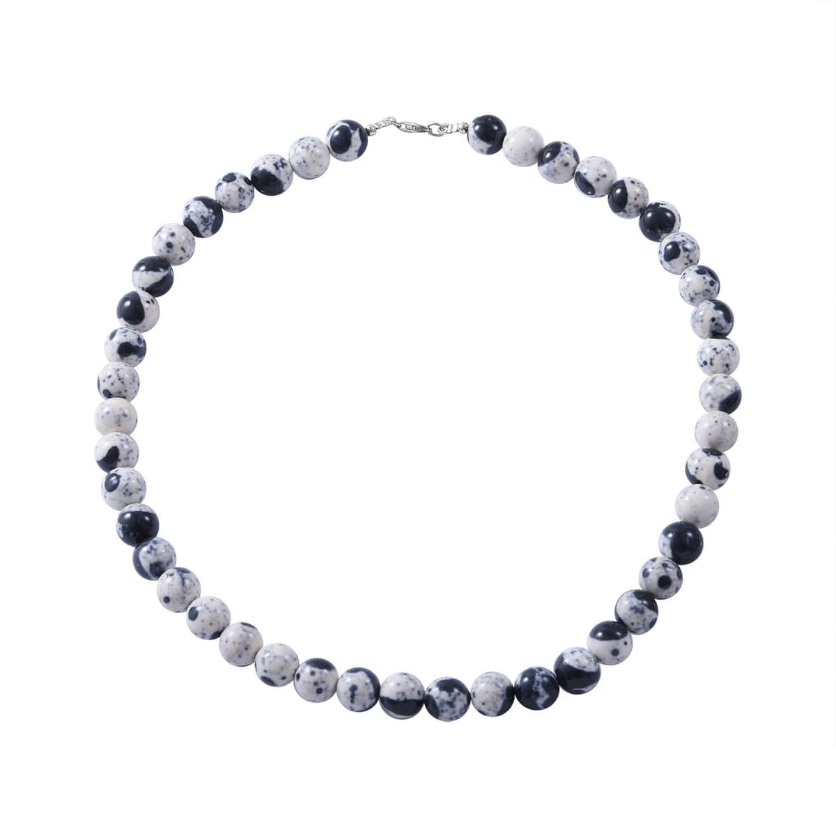 White and Black Agate 10mm Beaded Necklace 18 Inches in Sterling Silver 250.00 ctw image number 0