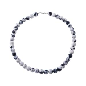 White and Black Agate 10mm Beaded Necklace 18 Inches in Sterling Silver 250.00 ctw