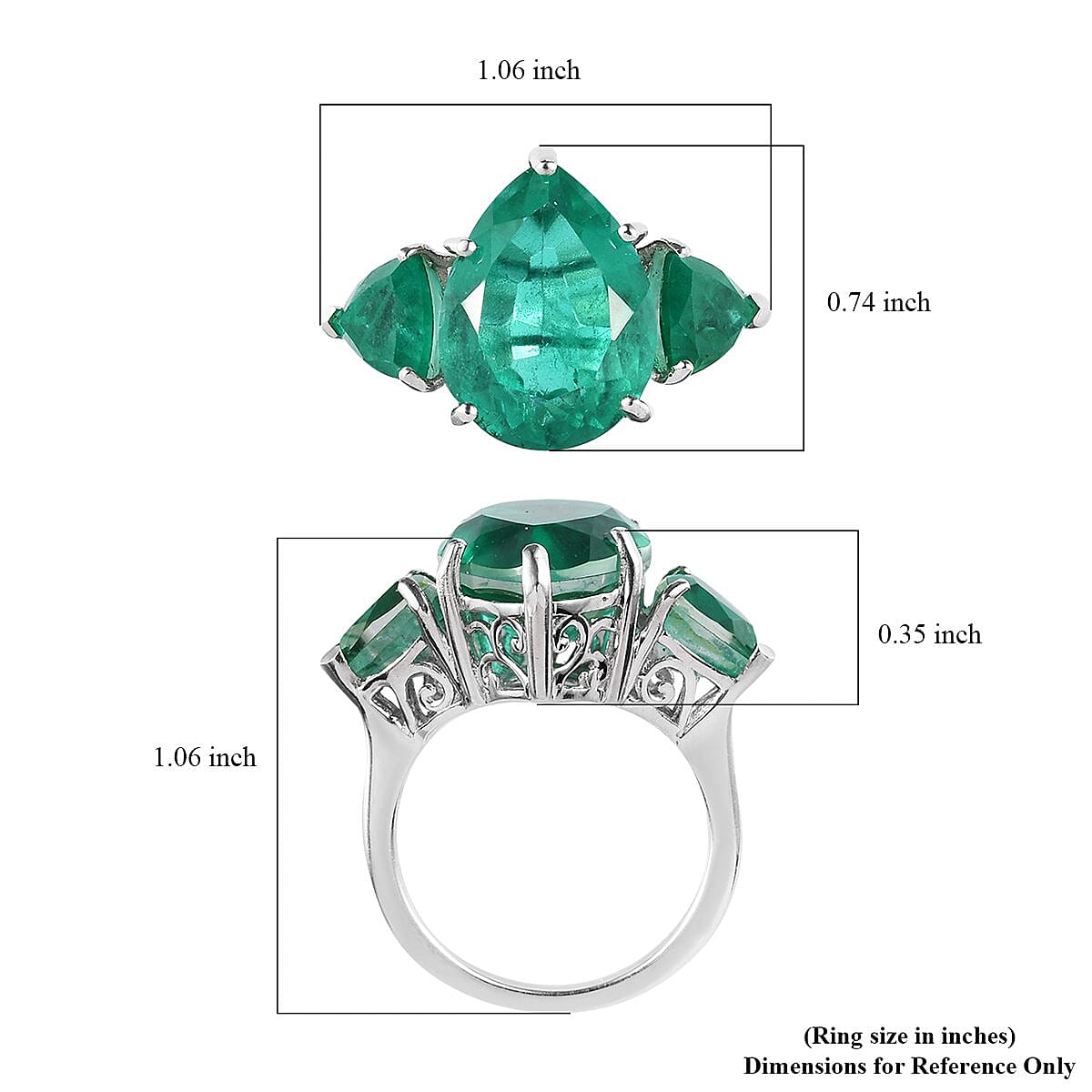 Emeraldine Quartz (Triplet) 3 Stone Ring in Platinum Over Sterling Silver (Size 10.0) (Delivery in 7-10 Business Days) 11.90 ctw image number 5