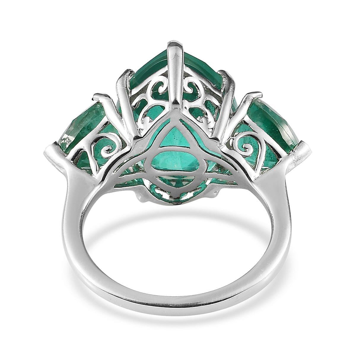Emeraldine Quartz (Triplet) 3 Stone Ring in Platinum Over Sterling Silver (Size 9.0) 11.90 ctw image number 4