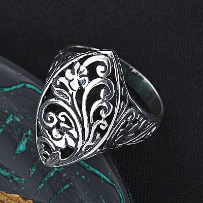 Bali Legacy Sterling Silver Marquise Shape Filigree Ring (Size 10.0) 7.2 Grams