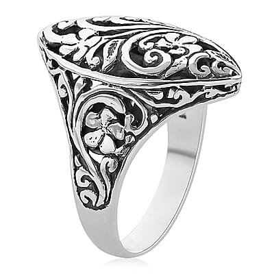 Bali Legacy Sterling Silver Marquise Shape Filigree Ring (Size 10.0) 7.2 Grams