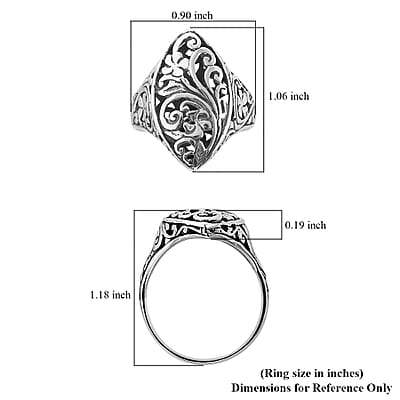 Bali Legacy Sterling Silver Marquise Shape Filigree Ring (Size 10.0) 7.2 Grams