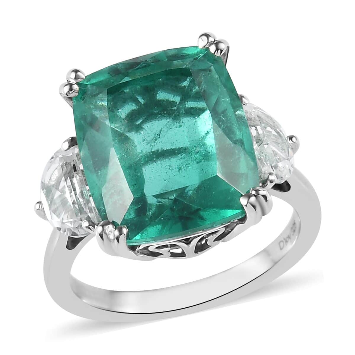 Buy Emeraldine Quartz (Triplet) and White Topaz Ring in Platinum Over ...