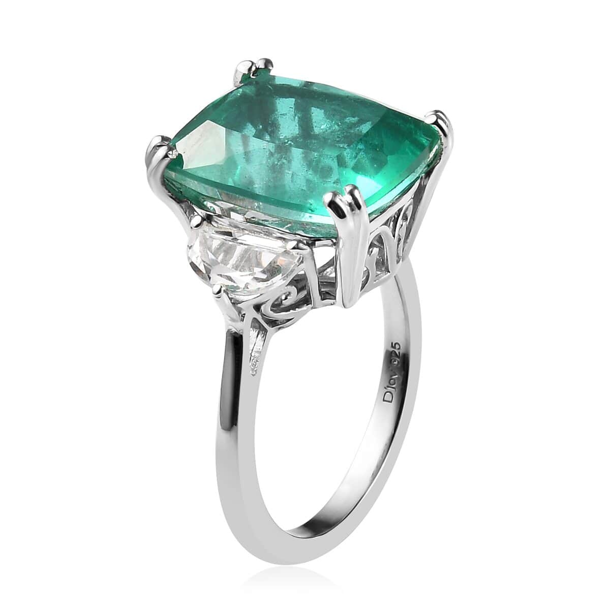 Emeraldine Quartz (Triplet) and White Topaz Ring in Platinum Over Sterling Silver (Delivery in 7-10 Business Days) 10.75 ctw image number 3