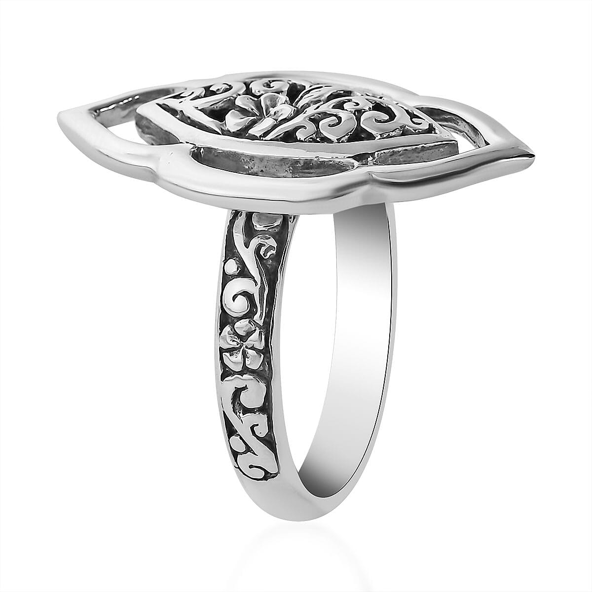 Bali Legacy Sterling Silver Marquise Sape Floral Ring (Size 11.0) 6.15 Grams image number 3