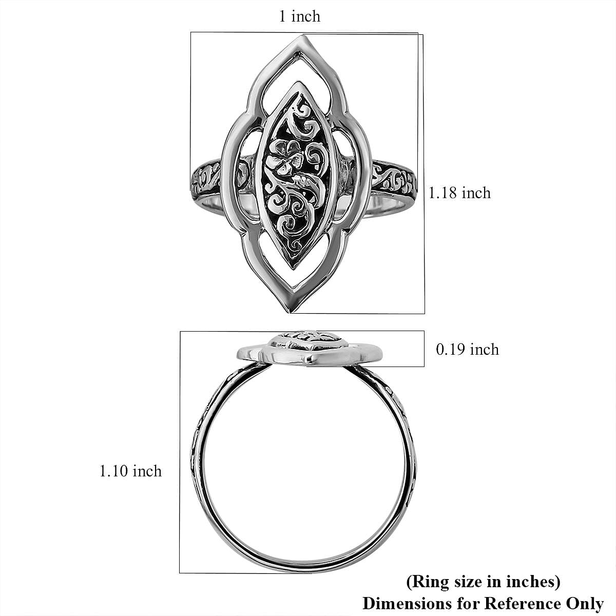 Bali Legacy Sterling Silver Marquise Sape Floral Ring (Size 11.0) 6.15 Grams image number 5