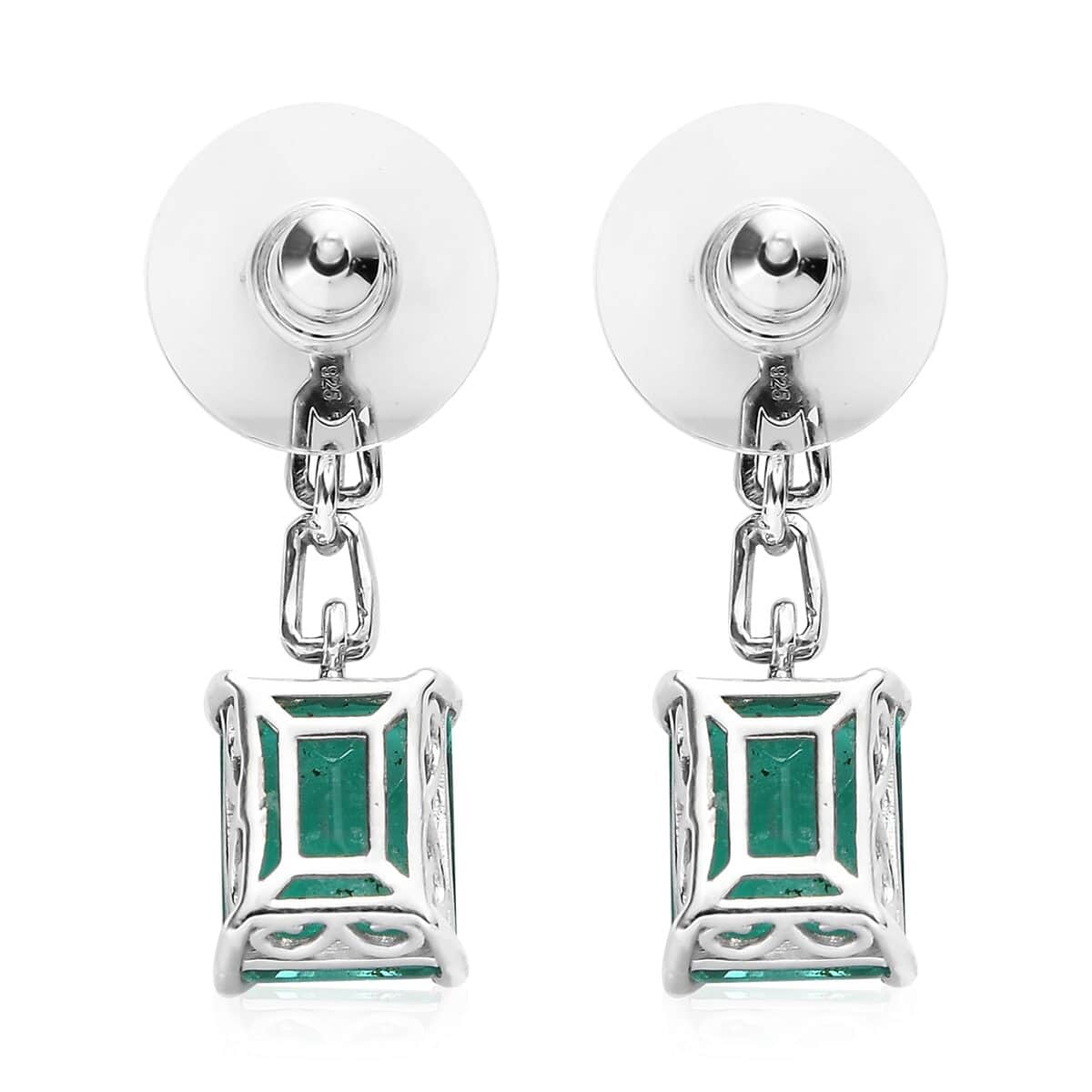 Emeraldine Quartz (Triplet) and White Zircon Dangling Earrings in Platinum Over Sterling Silver 7.80 ctw image number 3