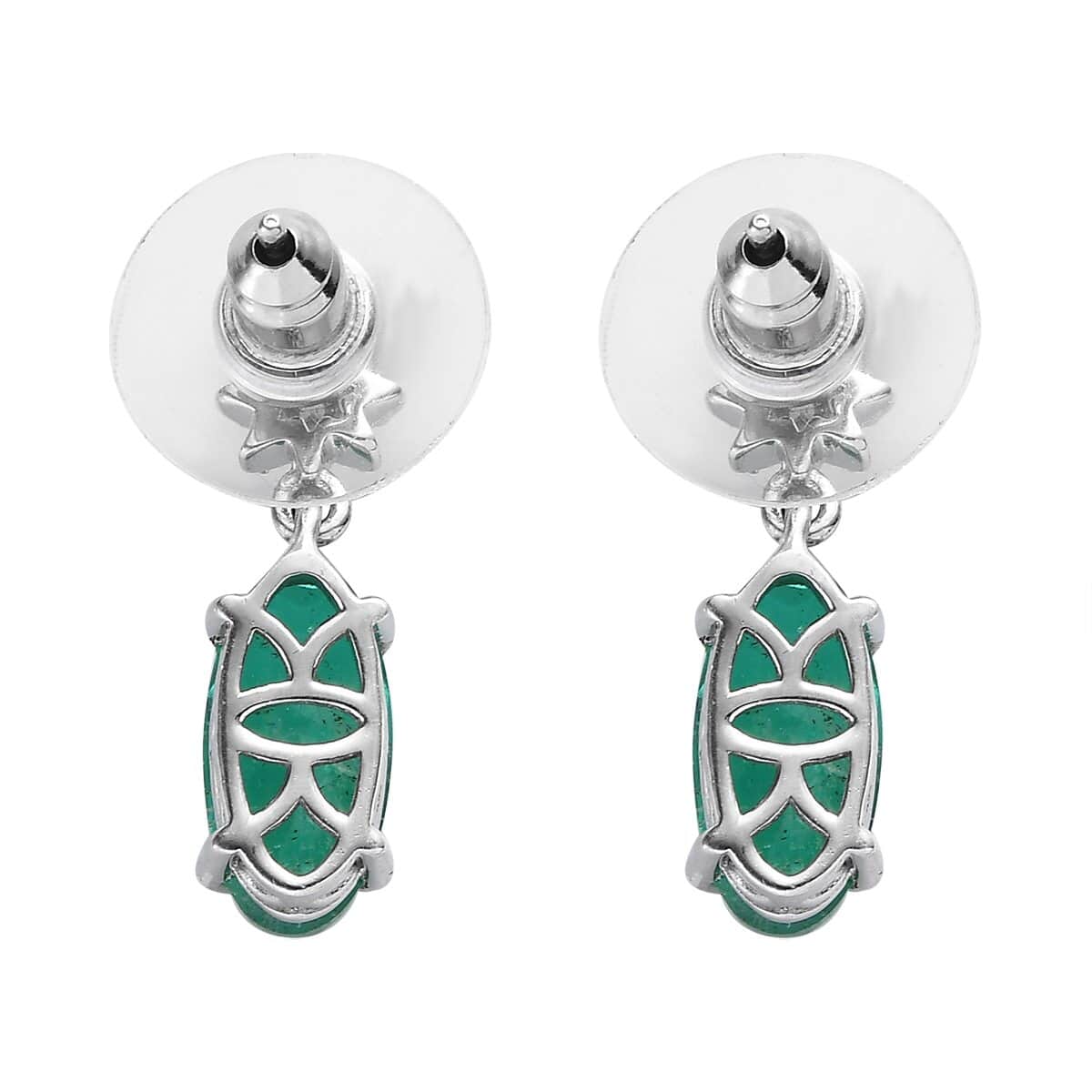 Emeraldine Quartz (Triplet) and White Zircon Dangling Earrings in Platinum Over Sterling Silver 5.00 ctw image number 3