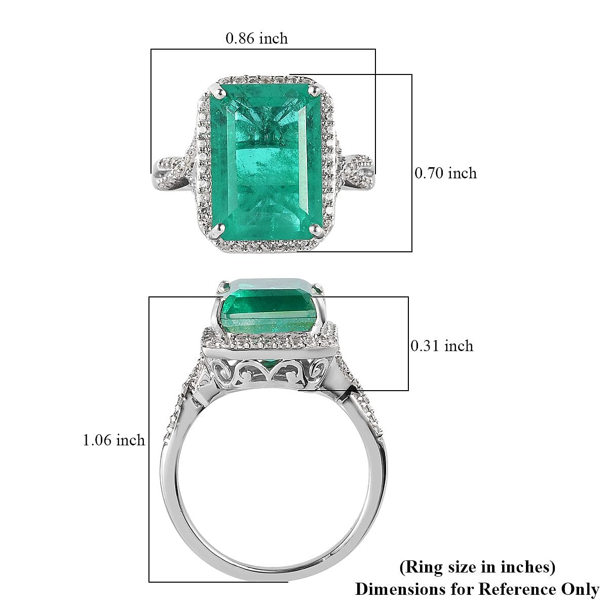 Emeraldine Quartz (Triplet) and White Zircon Halo Ring in Platinum Over Sterling Silver (Size 10.0) 8.70 ctw image number 5