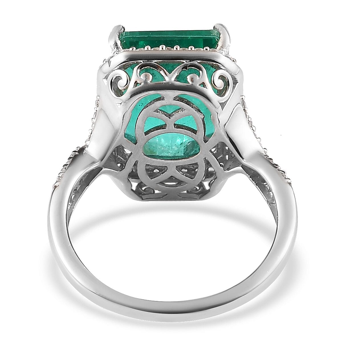 Emeraldine Quartz (Triplet) and White Zircon Halo Ring in Platinum Over Sterling Silver (Size 9.0) 8.70 ctw image number 4