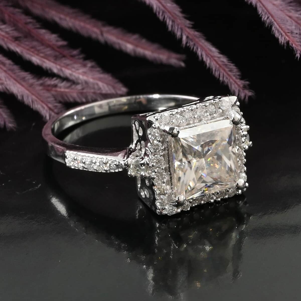 Brilliant Cut Moissanite Ring in Platinum Over Sterling Silver 3.25 ctw image number 1