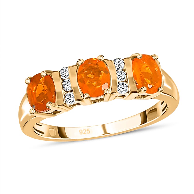 Jalisco Fire Opal and White Zircon 0.80 ctw Ring in 14K YG Over Sterling Silver (Size 10.0)
