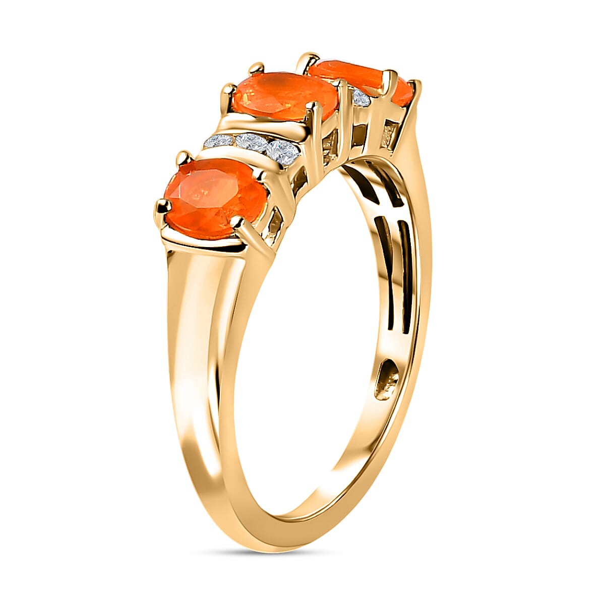 Jalisco Fire Opal and White Zircon 0.80 ctw Ring in 14K YG Over Sterling Silver (Size 10.0)