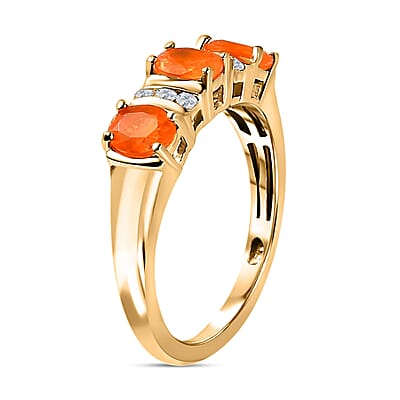 Jalisco Fire Opal and White Zircon 0.80 ctw Ring in 14K YG Over Sterling Silver (Size 10.0)