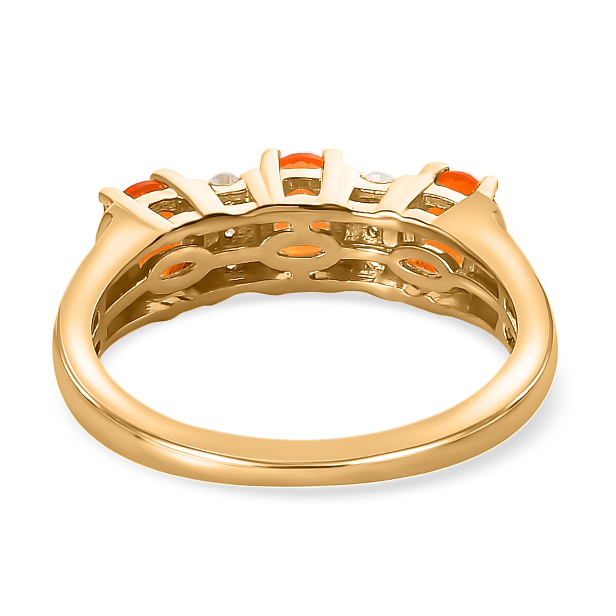 Jalisco Fire Opal and White Zircon 0.80 ctw Ring in 14K YG Over Sterling Silver (Size 10.0)