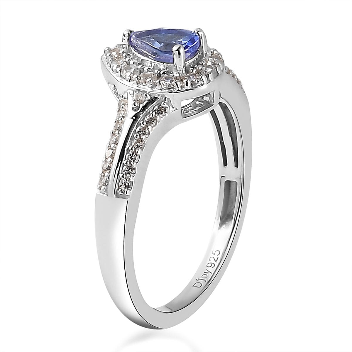 AAA Tanzanite and Natural White Zircon Halo Ring in Platinum Over Sterling Silver 1.00 ctw image number 3