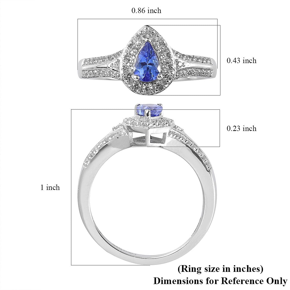 AAA Tanzanite and Natural White Zircon Halo Ring in Platinum Over Sterling Silver 1.00 ctw image number 5