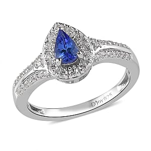 AAA Tanzanite and White Zircon Halo Ring in Platinum Over Sterling Silver (Size 8.0) 1.00 ctw