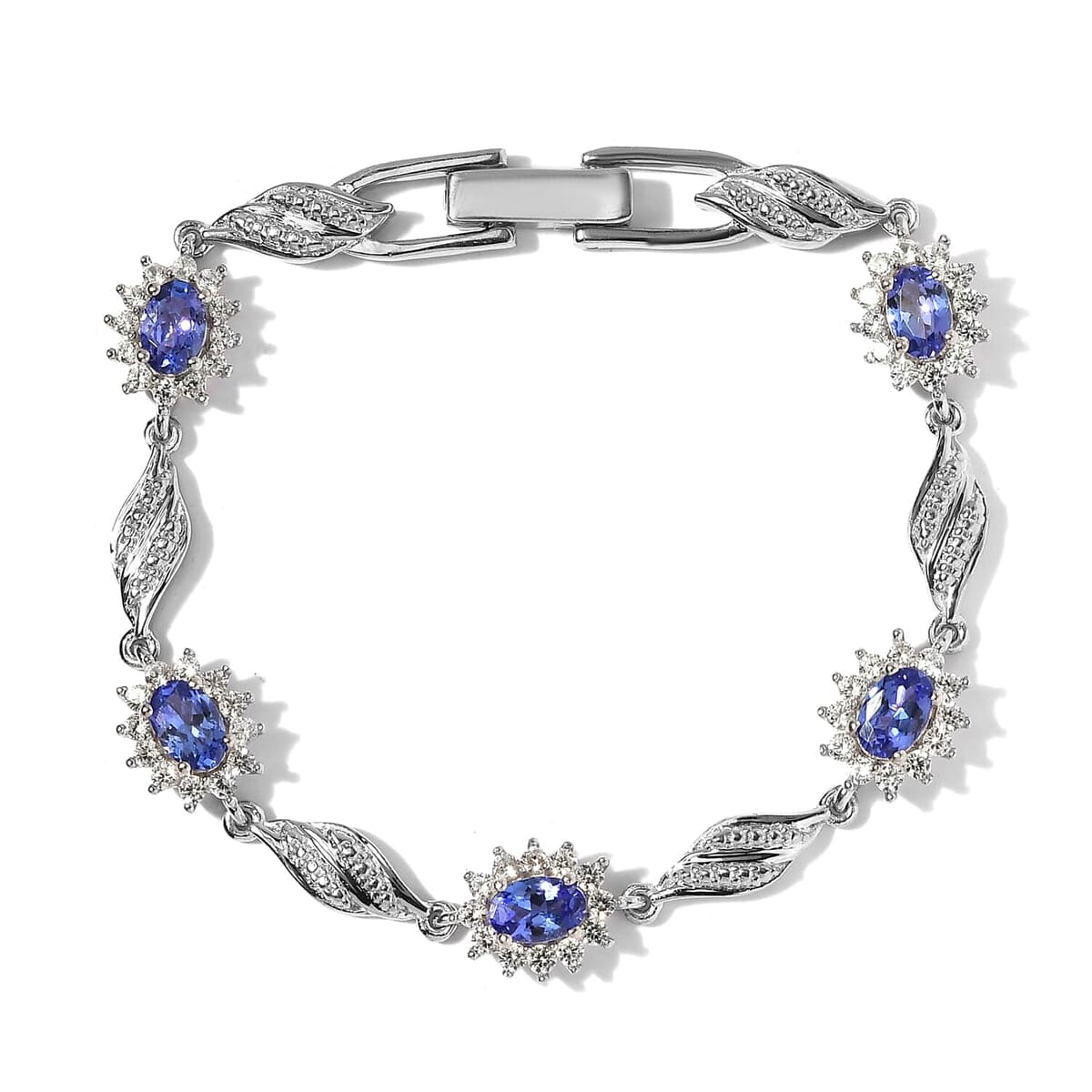 AAA Tanzanite and Natural White Zircon Bracelet in Platinum Over Sterling Silver (6.50 In) 5.90 ctw (Delivery in 8-10 Business Days) image number 0