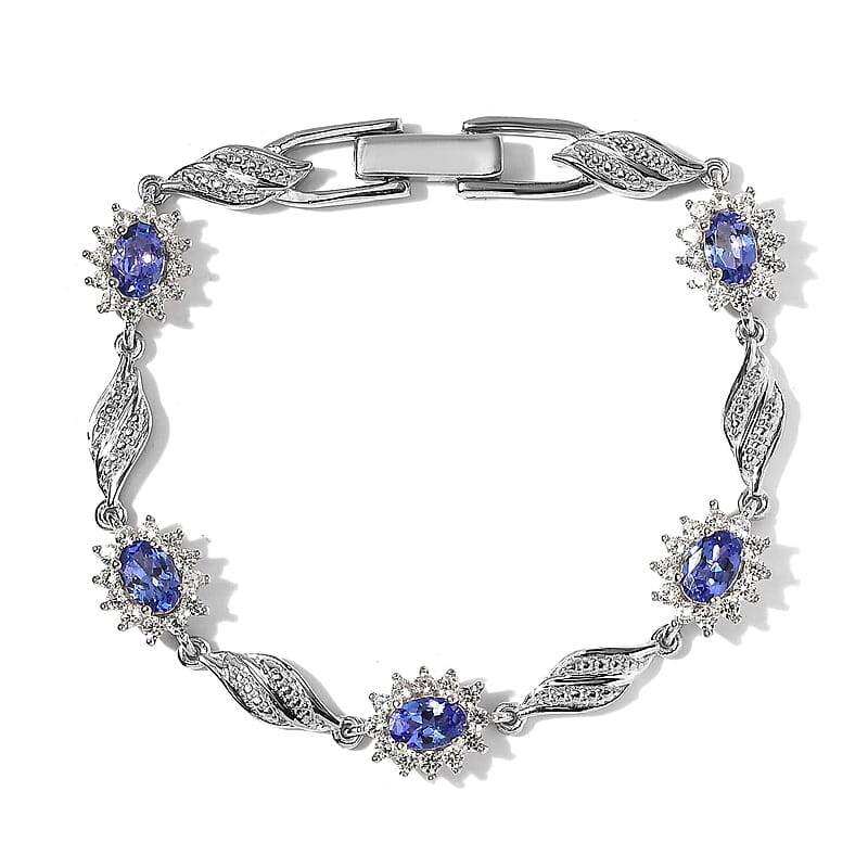 AAA Tanzanite and White Zircon Bracelet in Platinum Over Sterling Silver (6.50 In) 5.90 ctw