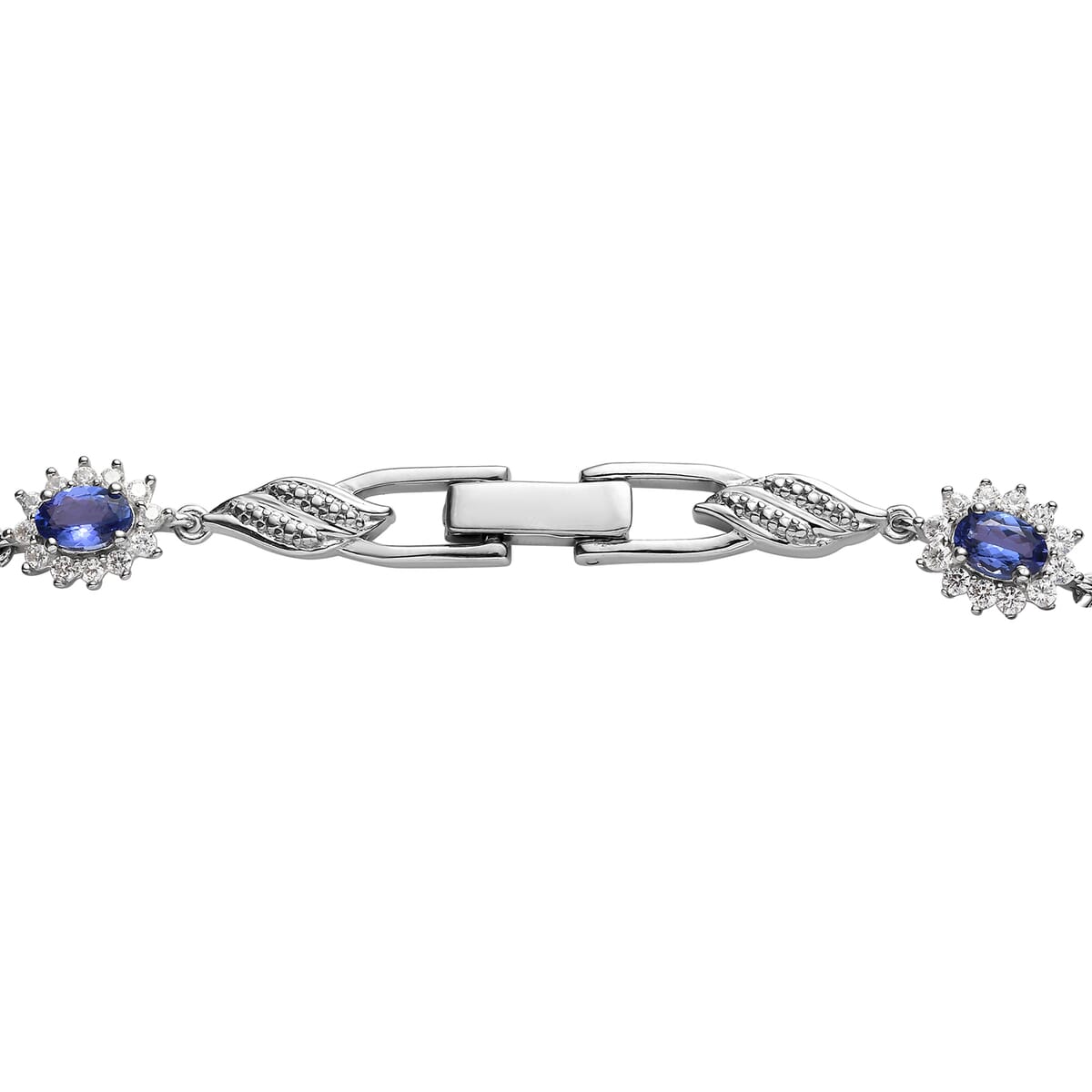 AAA Tanzanite and Natural White Zircon Bracelet in Platinum Over Sterling Silver (6.50 In) 5.90 ctw (Delivery in 8-10 Business Days) image number 3
