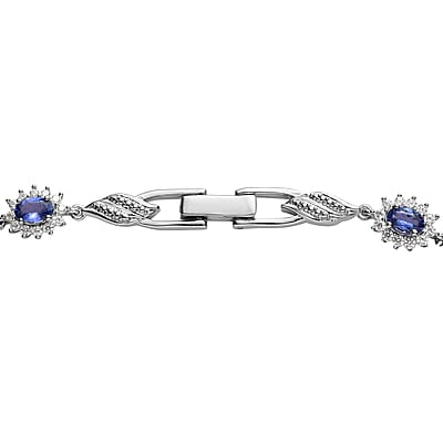 AAA Tanzanite and White Zircon Bracelet in Platinum Over Sterling Silver (6.50 In) 5.90 ctw