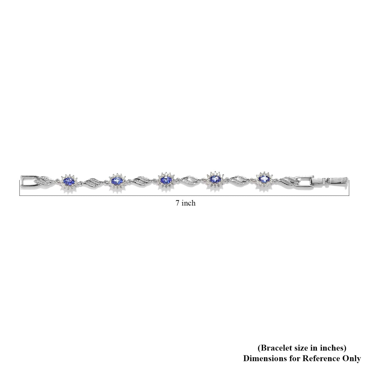AAA Tanzanite and Natural White Zircon Bracelet in Platinum Over Sterling Silver (6.50 In) 5.90 ctw (Delivery in 8-10 Business Days) image number 4