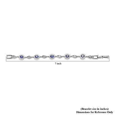 AAA Tanzanite and White Zircon Bracelet in Platinum Over Sterling Silver (6.50 In) 5.90 ctw